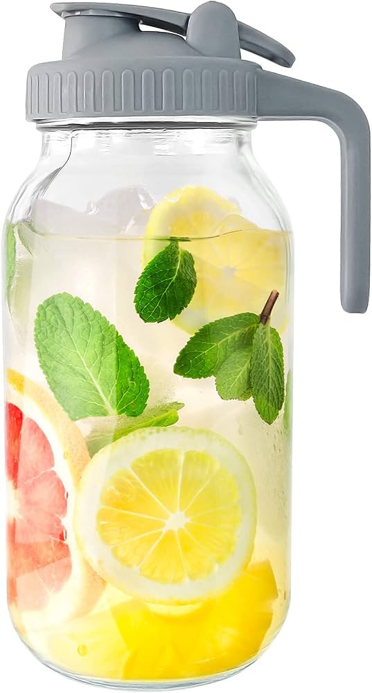 Glass Mason Jar Pitcher, 64 oz Wide Mouth Jug with Pour Spout Handle Lid for Cold Brew Coffee, Ic... | Amazon (US)