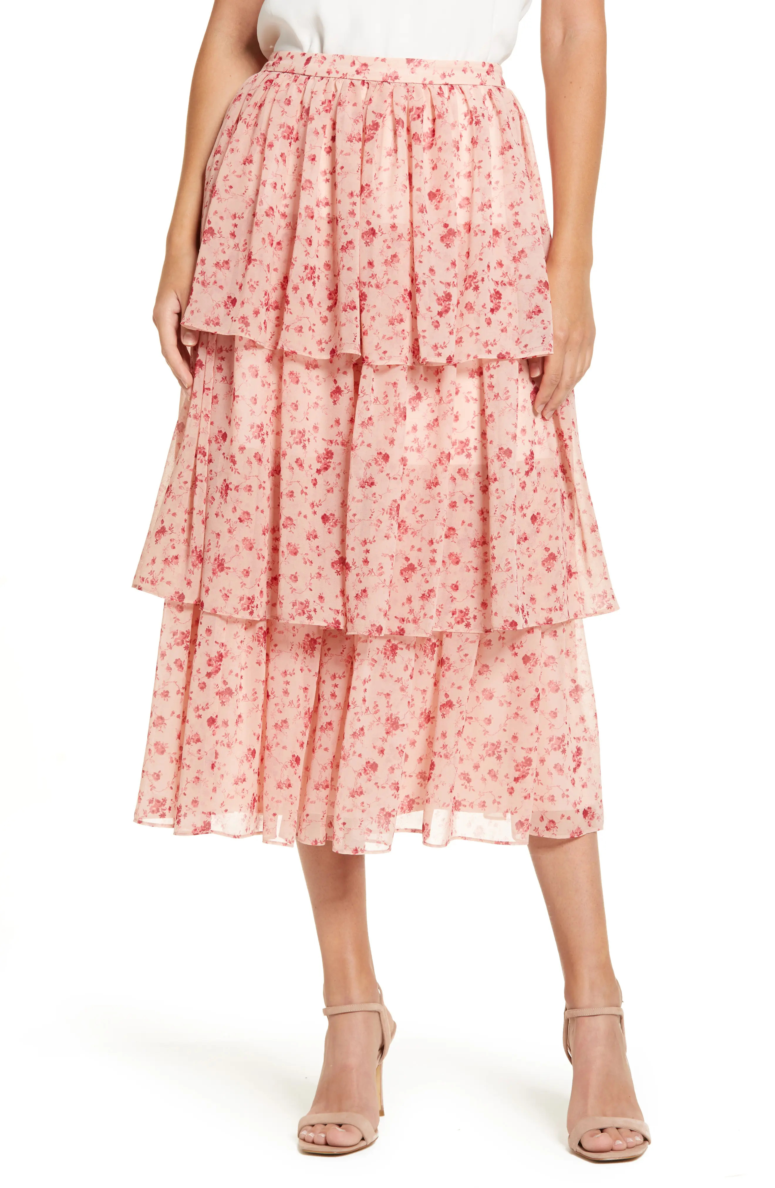 Women's Rachel Parcell Print Tiered Ruffle Skirt, Size Large - Pink (Nordstrom Exclusive) | Nordstrom