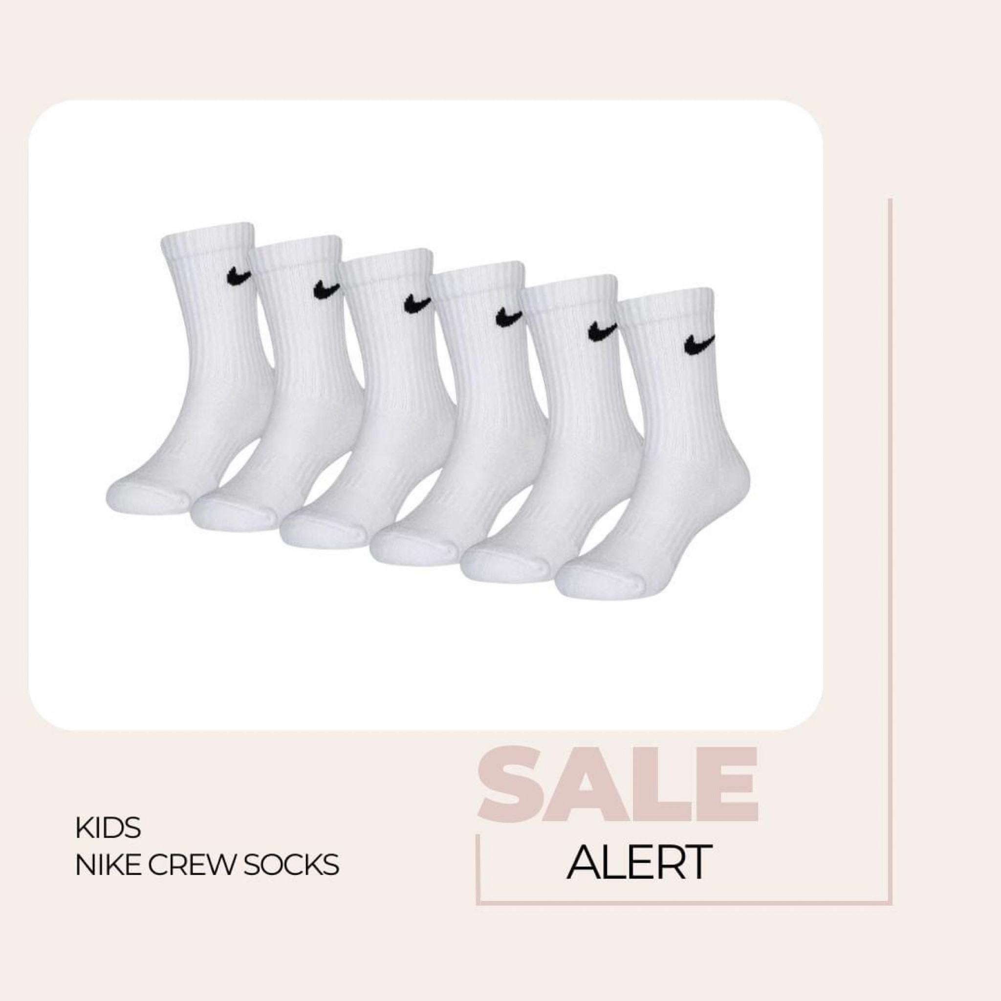 Kohl’s Kids Nike crew socks! 
Fashionablylatemom 
5 different colors 
Buy one get %50 off 
Kids Nike 6-Pack Dri-FIT Performance Crew Socks
Machine wash 
They'll step lively in these kids' Dri-FIT crew socks from Nike.

#LTKsalealert #LTKActive