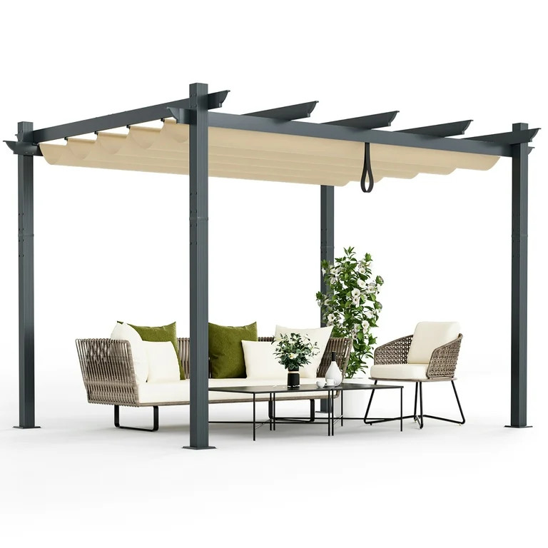 Costway 10x12ft Outdoor Aluminum Retractable Pergola Canopy Shelter Grape Trellis Beige - Walmart... | Walmart (US)