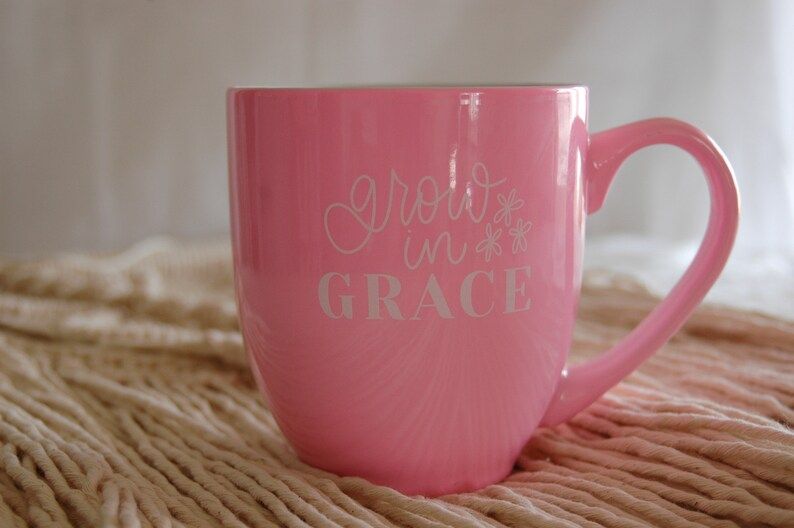 Grow in Grace Daisy Mug || Pink and White Coffee Mug || Faith Inspired Coffee Mug || Pink Ceramic... | Etsy (US)