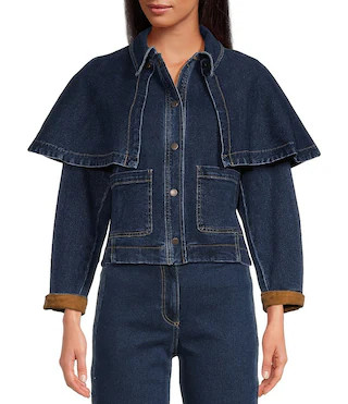 Skies Are Blue Petite Size Cape Collared Long Sleeve Denim Jacket -  PXS | Dillard's
