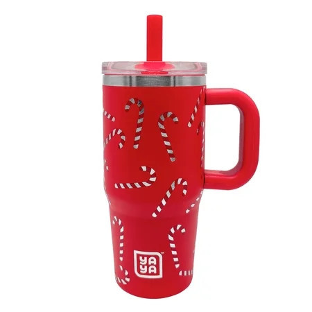 YAYA My First Travel Tumbler for Preschool & Kids 3+, Insulated Stainless Steel Tumbler with Reusable Silicone Straw & Spill-Proof Lid, Cup Holder Compatible, BPA-Free, 12oz, Candy Cane | Walmart (US)