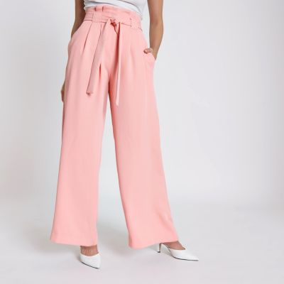 Pink paper bag waist wide leg pants | River Island (UK & IE)