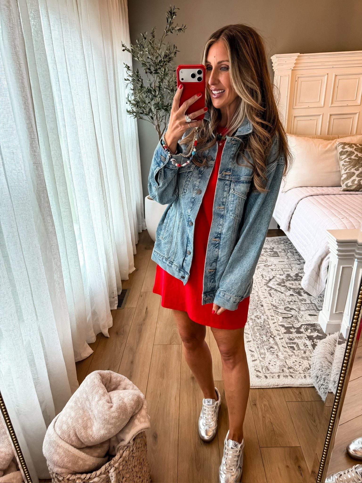 This red mini dress is one of those easy pieces you can just pull on and instantly feel put together. Perfect for casual days out, travel days, or when you want something simple but still polished. The denim jacket and sneakers make it an effortless everyday look for cooler summer moments.

red dress, denim jacket, sneakers outfit, summer style, casual outfit, travel outfit, everyday outfit, mom style, effortless outfit, street style, easy outfit idea, TheMomInStyle

#LTKootd #LTKTravel #LTKSeasonal