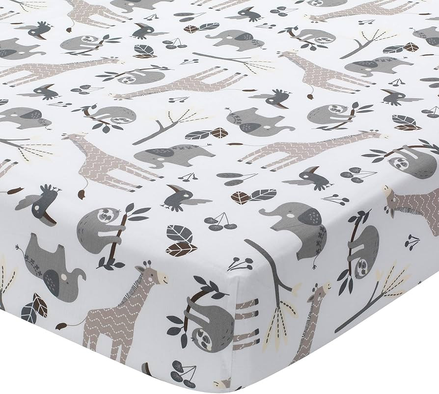 Lambs & Ivy Baby Jungle Animals White/Gray/Taupe Cotton Fitted Crib Sheet | Amazon (US)