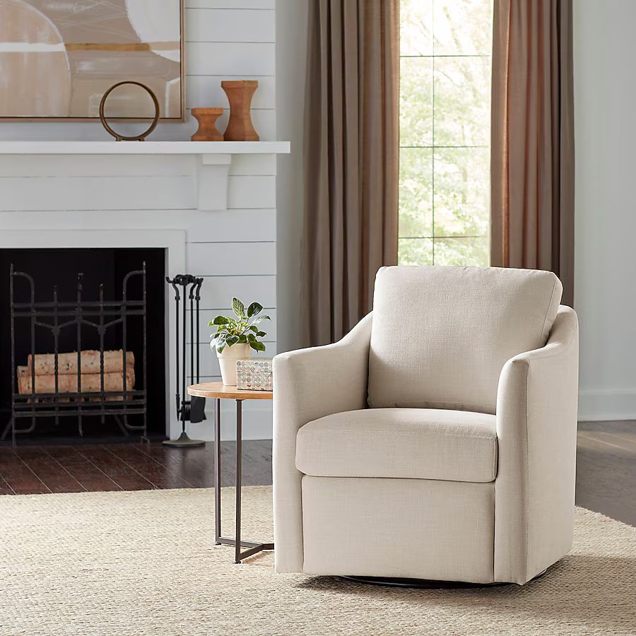 allen + roth Hoatley Modern Beige Swivel Accent Chair | Lowe's