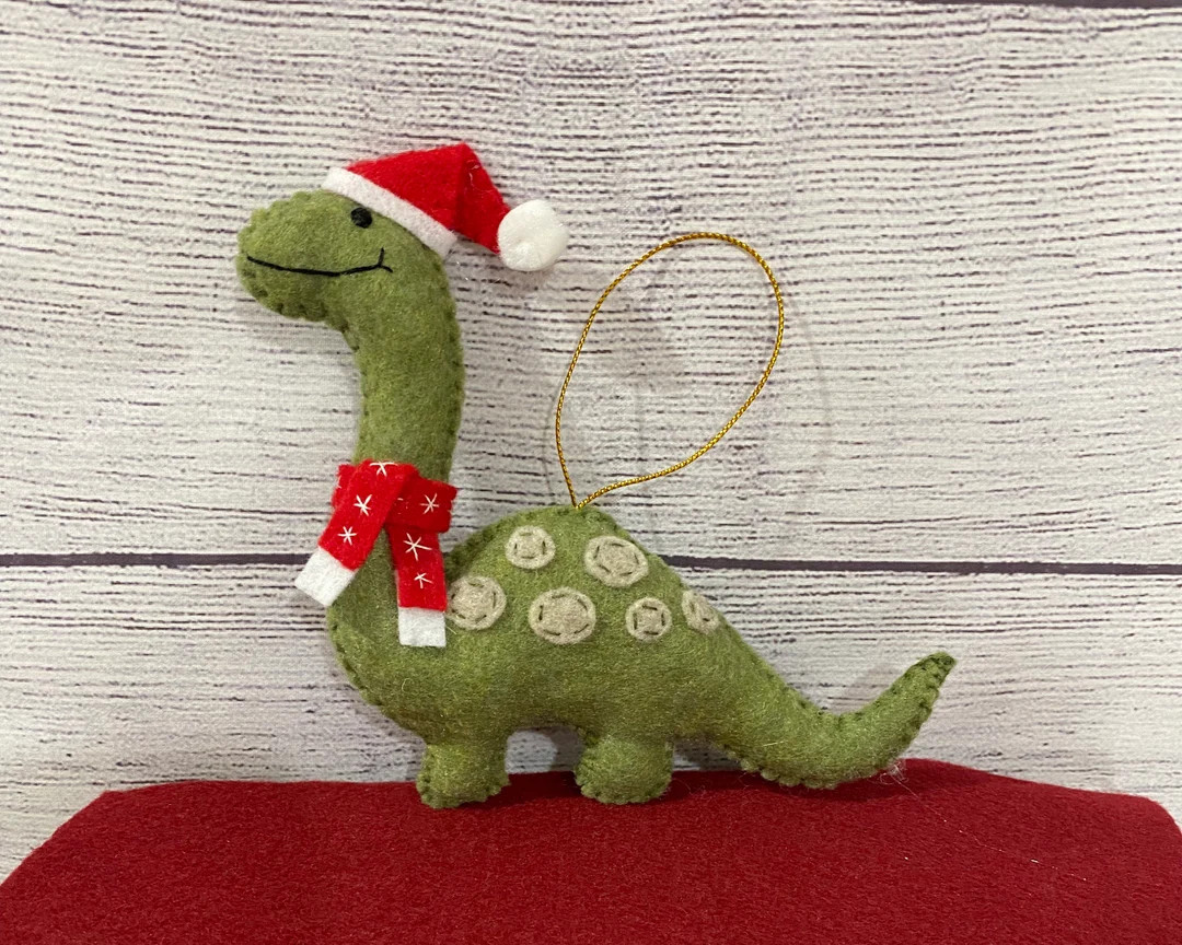 Handstitched Felt Dinosaur Ornament: Santa Hat, Snowflake Scarf - Etsy | Etsy (US)