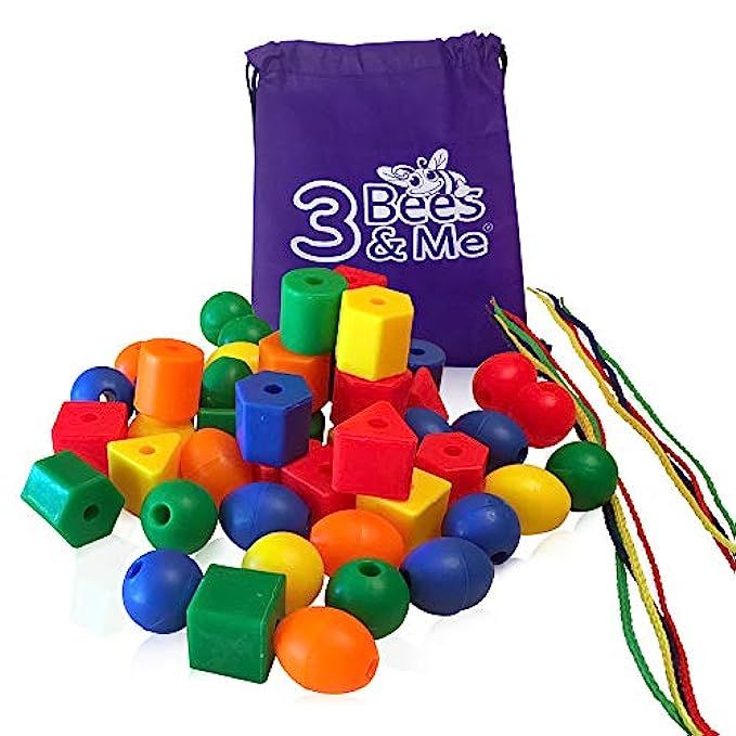 3 Bees & Me Toddler Learning Toys - 50 Jumbo Lacing Beads for Toddlers and Kids - Educational Color  | Amazon (US)