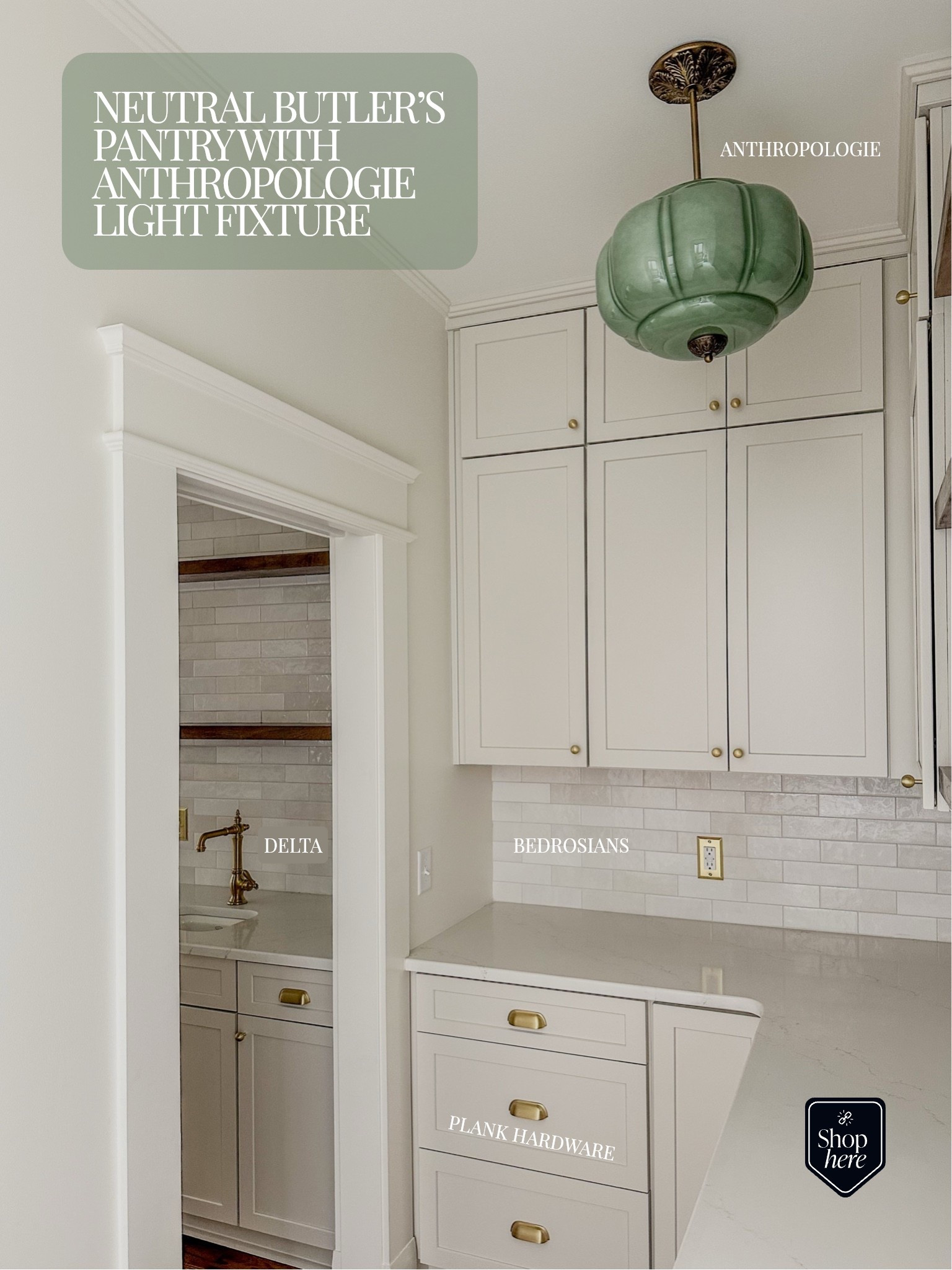 That fresh post-reno feeling 😮‍💨 Forever obsessed with @luckyandi’s butler’s pantry I got to design alongside her—and the fact that a client of mine owns this light from #anthroliving because are you KIDDING me? 😍 Hardware is from Plank Hardware but similar hardware is currently on sale at #Rejuvenation (linked)!

#anthropologie #butlerspantry #homedesign #interiordesign 

#LTKSaleAlert #LTKStyleTip #LTKHome