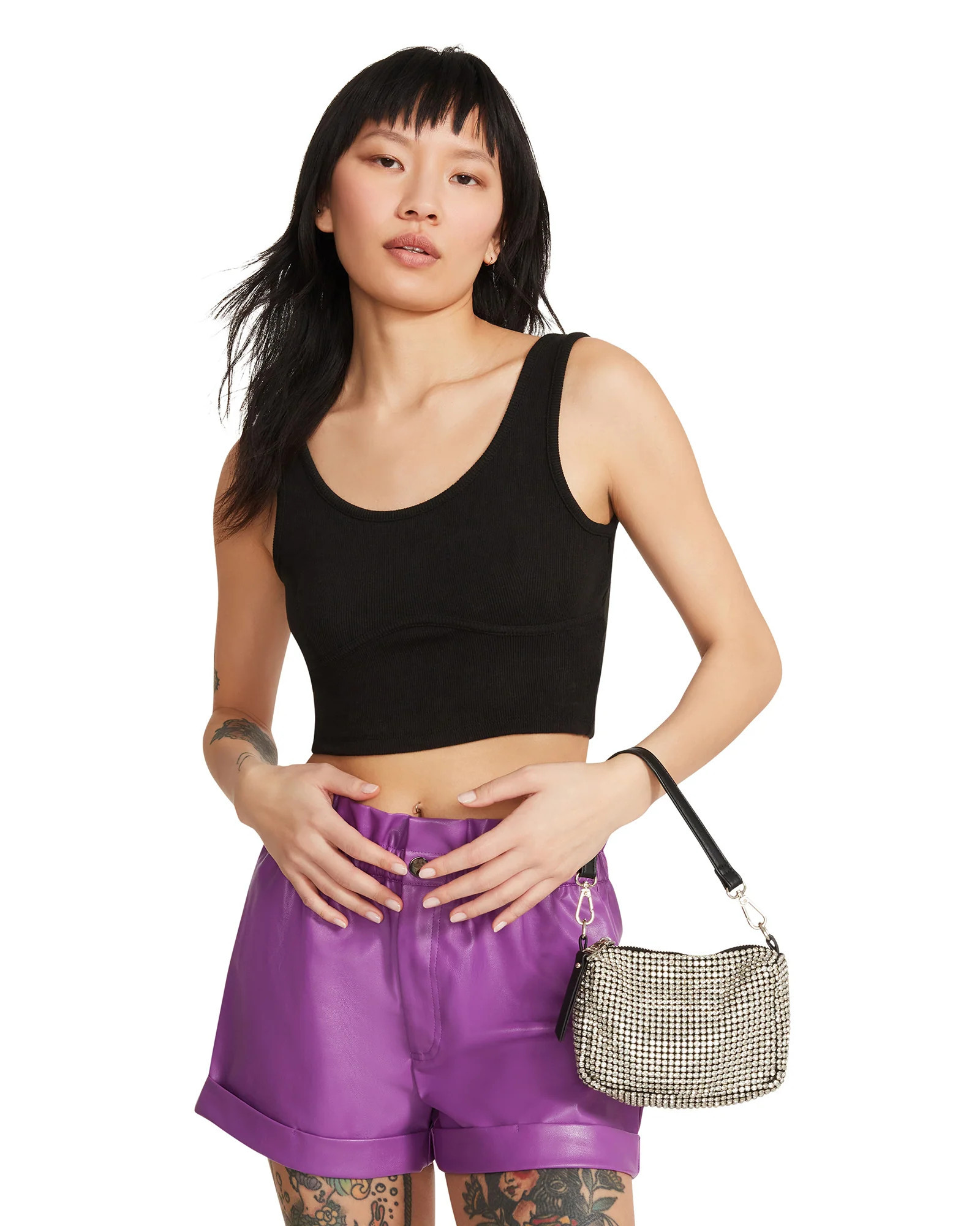 RIBBED CROPPED TANK BLACK | Steve Madden (US)