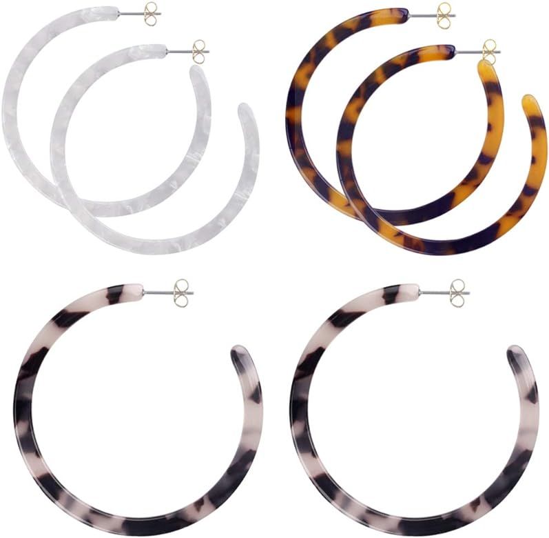 Hoop Earrings for Women Lightweight White Tortoise Shell Leopard Acrylic Earrings for Girls 3 Pai... | Amazon (US)