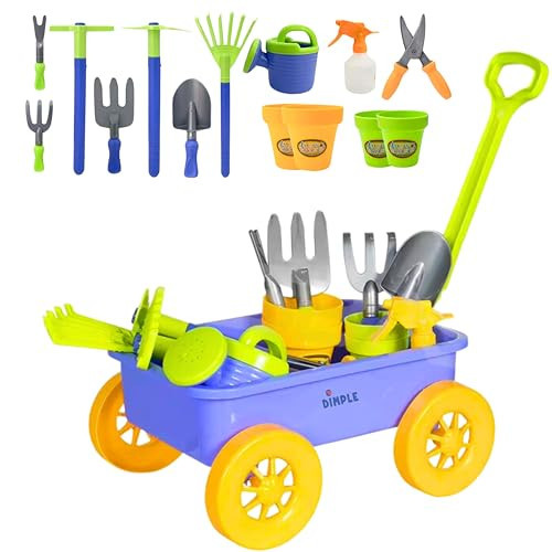 Dimple Garden Wagon & Tools Toy Set, Kids Gardening Set - 15 Pcs Outdoor Toys for Toddlers 1-3, Sand Toys - Sturdy & Durable - Top Yd, Beach, Sand, Garden Play Set for Kids & Toddler Gardening Tools | Amazon (US)