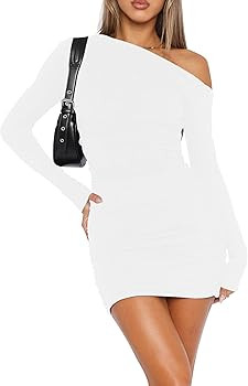 Mokoru Women's Sexy Elegant Off Shoulder Long Sleeve Ruched Bodycon Cocktail Party Mini Dresses | Amazon (US)