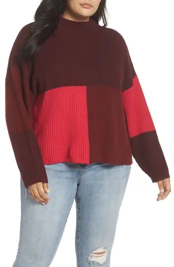 Plus Size Women's Bp. Mock Neck Colorblock Sweater, Size 1X - Red | Nordstrom