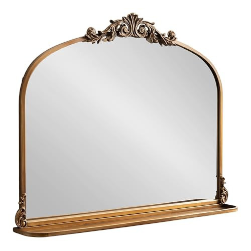 Kate and Laurel Arendahl Traditional Vintage Arch Mirror with Shelf; 33 x 26; Gold; Baroque Antique Arched Wall Mirror with Functional Shelf for Use as Vanity Bathroom Mirror or Cute Nursery Mirror | Amazon (US)