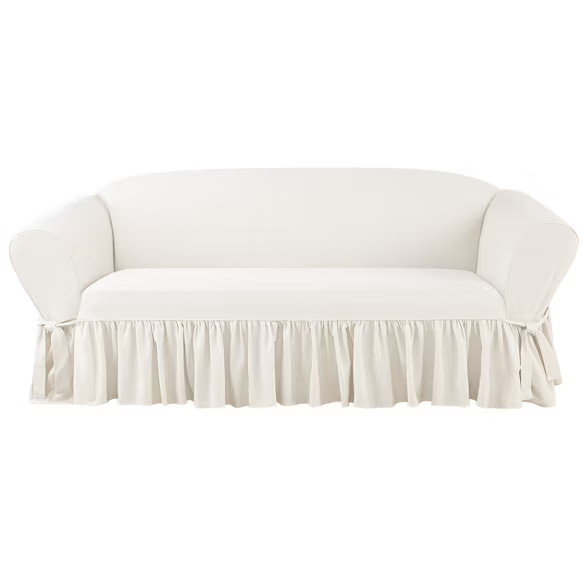 Essential Twill Ruffle Sofa Slipcover White - Sure Fit | Target