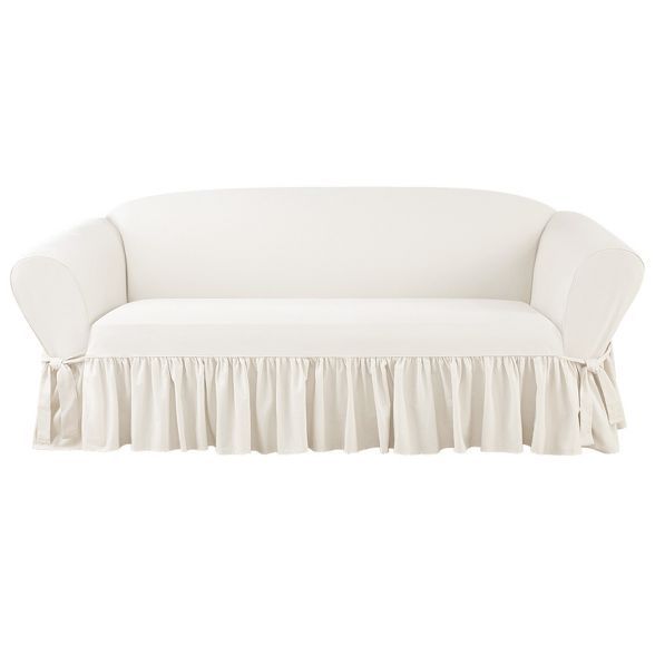 Essential Twill Ruffle Sofa Slipcover White - Sure Fit | Target
