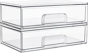 Vtopmart 12.1''W Clear Stackable Storage Drawers,2 Pack Acrylic Plastic Organizers Bins for Makeu... | Amazon (US)