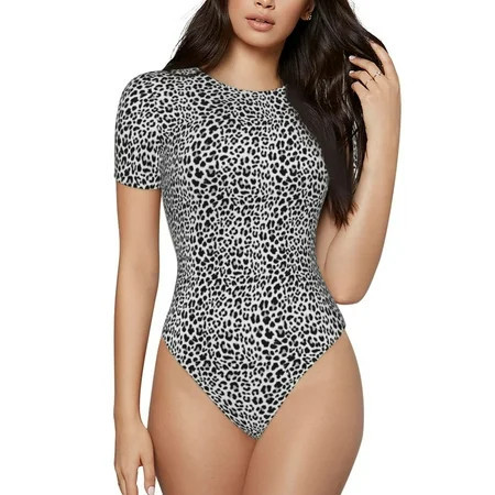 Shapewear Bodysuits for Women Tummy Control - Black leopard print A Short Sleeve Bodysuit for Women | Walmart (US)