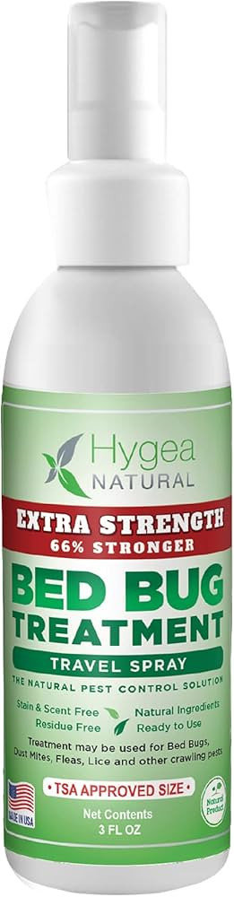 Bed Bug & Mite Extra Strength 3oz Travel Spray by Hygea Natural –TSA Approved - New Formula 66%... | Amazon (US)