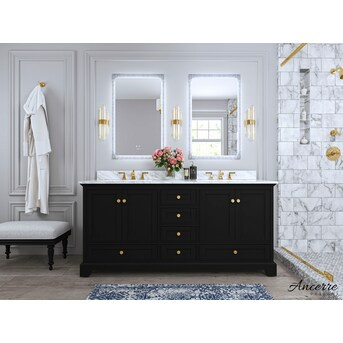 Ancerre Designs Audrey 72-in Black Onyx Undermount Double Sink Bathroom Vanity with Carrara White... | Lowe's