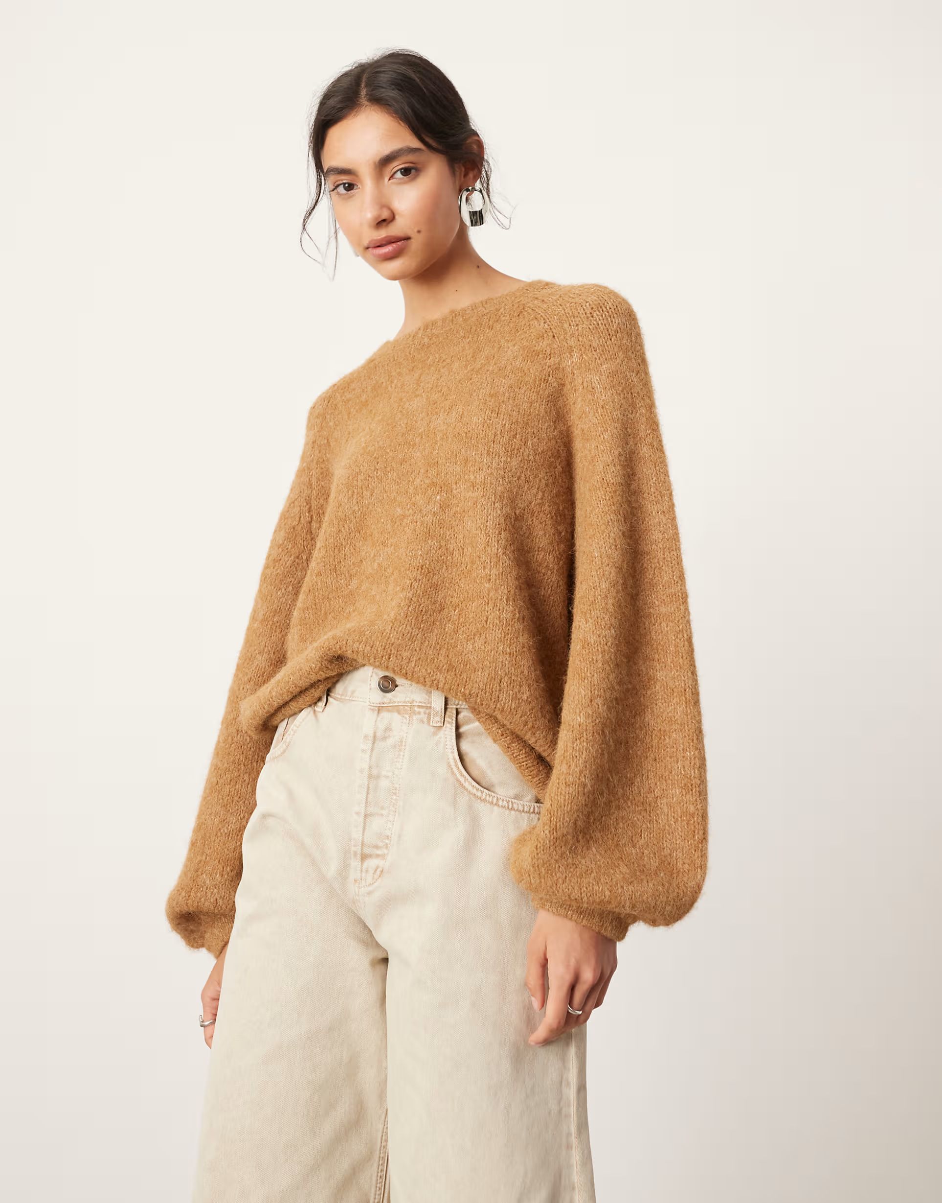 ASOS EDITION knit oversized crew neck jumper in camel | ASOS (Global)