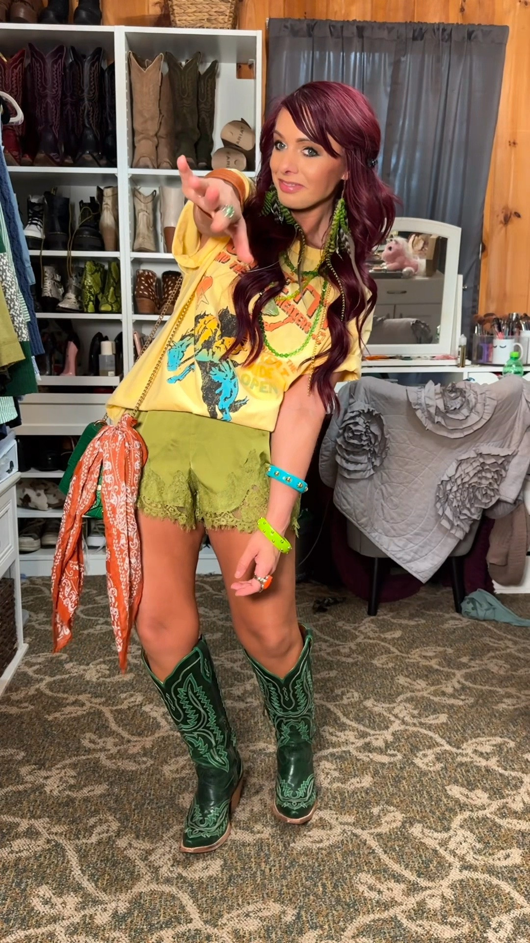 Linking what I can. 🫤. 
Found my graphic tee at Tractor Supply (yeah I know 😂) over the weekend for $7 & can’t find a match anywhere! 
Shorts - from TikTok shop (in my showcase) linking similar from Amazon
Boots - Ariat Casanova, apparently the bright green, “Lucky Clover” color is completely gone now. Lots of other colors available, these are hands down my fave western boots of all time!

#LTKootd #LTKPetite