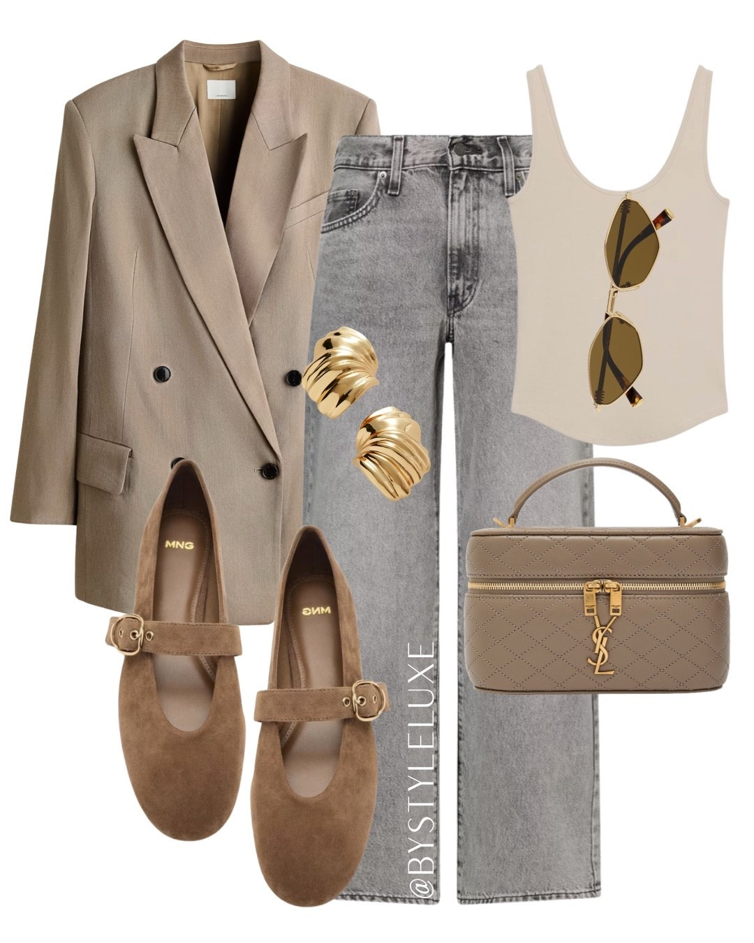 BLAZER - Oversized beige blazer with grey jeans and a tank top for a cool tonal outfit 

#jeans #blazer #springoutfit 

#LTKspring #LTKjeans #LTKshoes