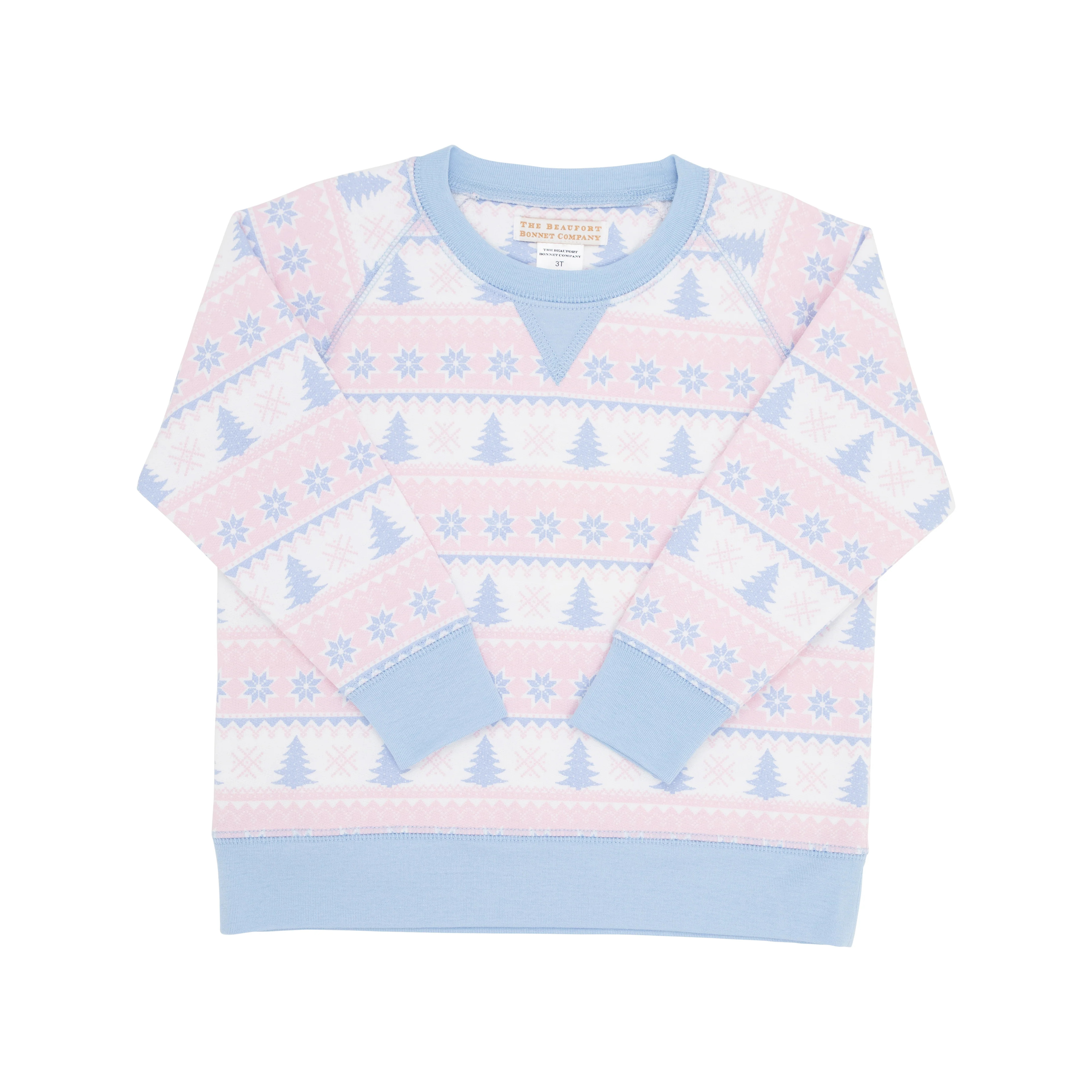 Smitty Sweatshirt - Fairisle Flurries (Pink) with Beale Street Blue | The Beaufort Bonnet Company