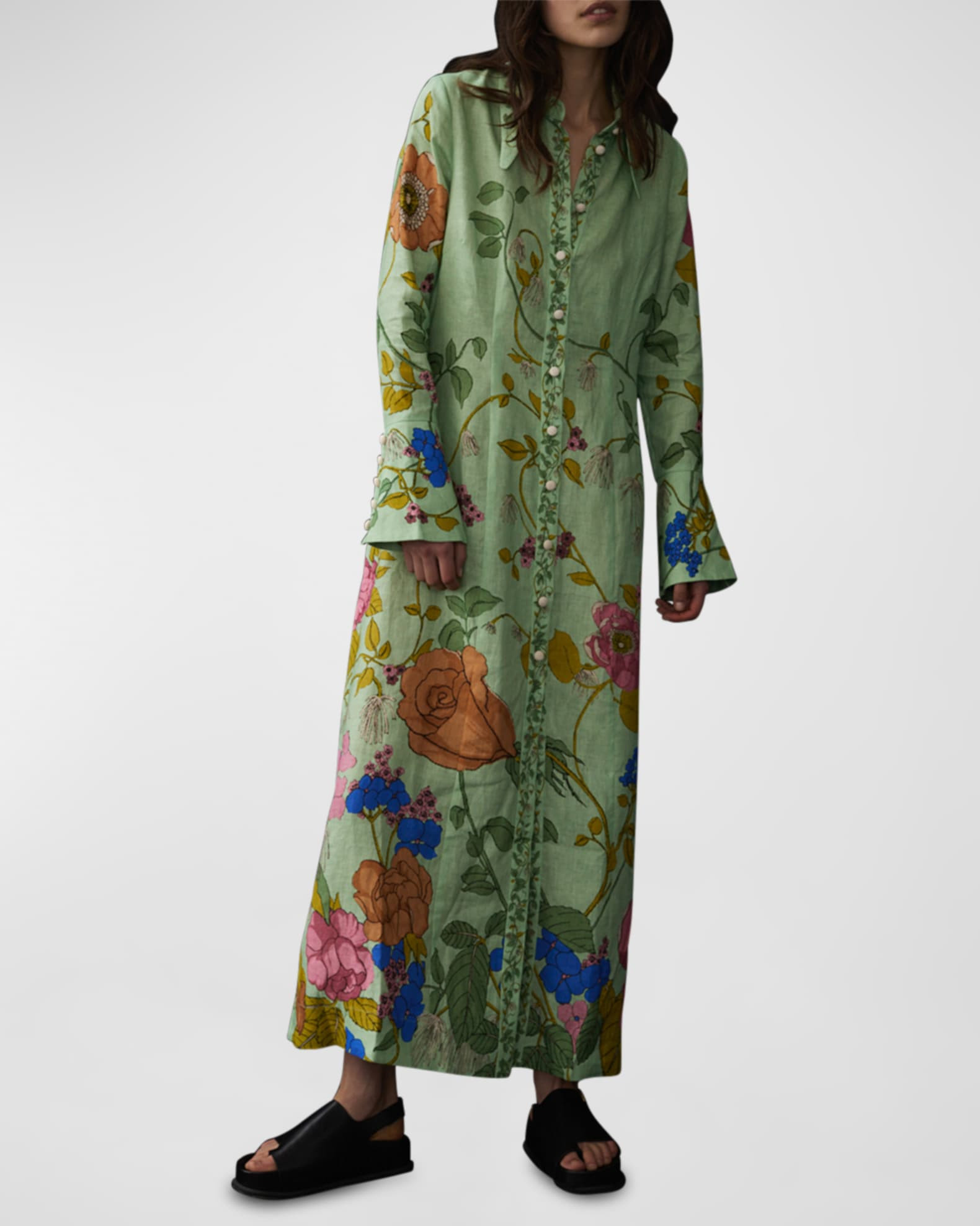 Olivia Floral Linen Maxi Shirtdress | Neiman Marcus