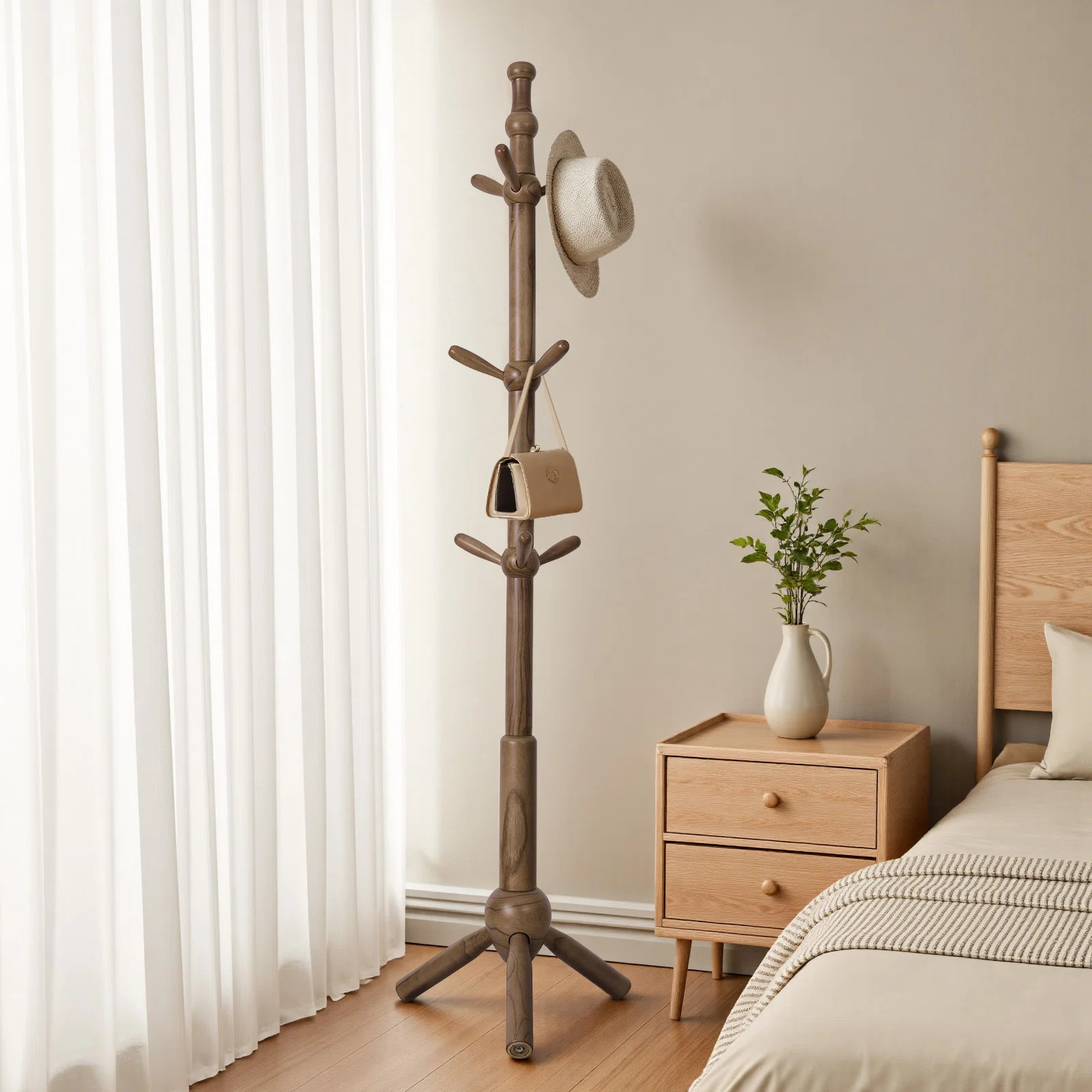 Alcott Hill Solid Wood Freestanding Coat Rack with 3 Adjustable Heights and 9 Hooks | Wayfair | Wayfair North America