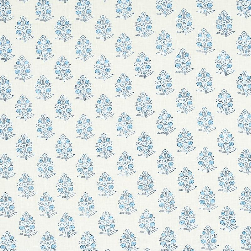Schumacher Aditi Hand Blocked Print Blue Fabric | DecoratorsBest