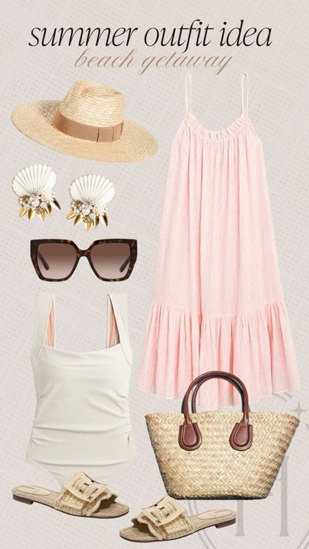 Beach getaway outfit idea. I love this pink coverup and seashell earrings for a day in the sun. 

#LTKStyleTip #LTKSeasonal #LTKSwim