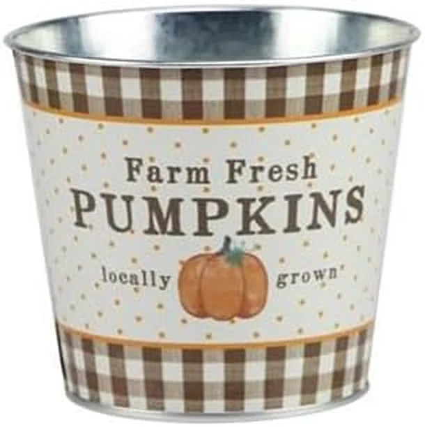 Farm Fresh Pumpkins Tin Pot - 5" Diameter, 4.5" Tall, Brown & Cream Plaid, Polka Dots, Halloween,... | Walmart (US)