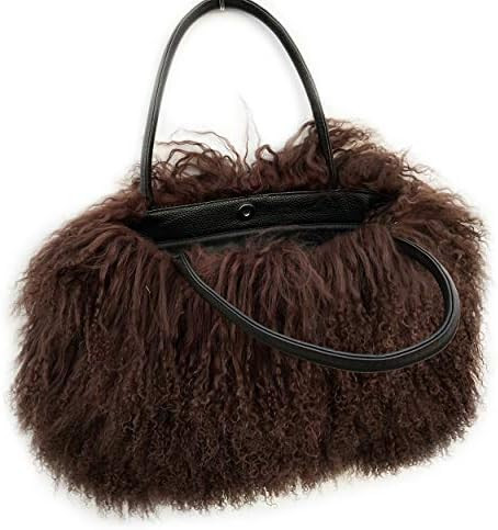 Women Luxury Real Lamb Mongolian Flush Wool Fur With Genuine Leather Handles Handbag | Amazon (US)
