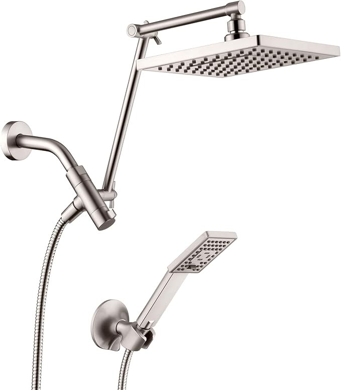 BRIGHT SHOWERS High Pressure Rain Shower Head Combo with Double Extension Arm, 8 Inch Rainfall Sh... | Amazon (US)