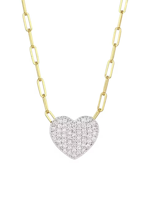 14K Yellow Gold & Diamond Mini Heart Pendant Necklace | Saks Fifth Avenue