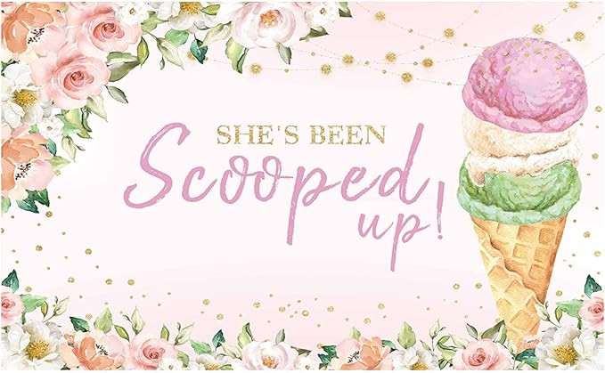 Funnytree She's Been Scooped Up Backdrop Ice Cream Bridal Shower Party Banner Pink Flower Summer ... | Amazon (US)
