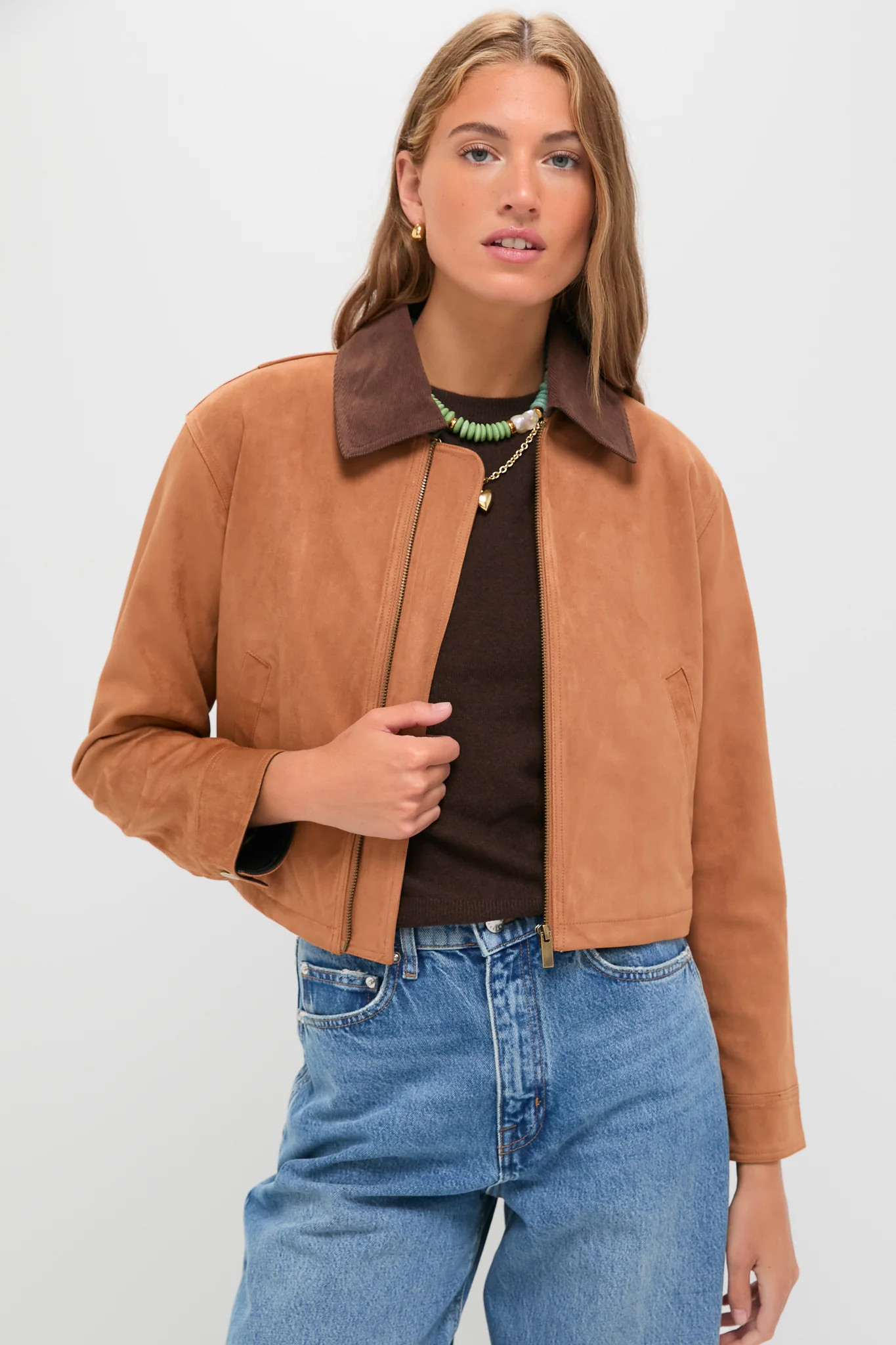 Camel Theo Suede Zip Up Chore Jacket | Tuckernuck (US)