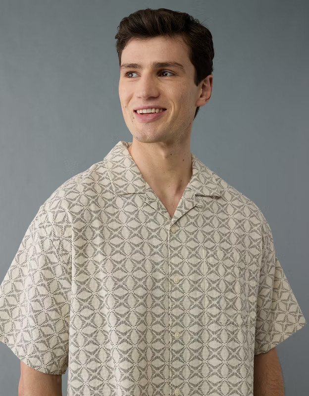 AE Poolside Printed Button-Up Shirt | American Eagle Outfitters (US & CA)