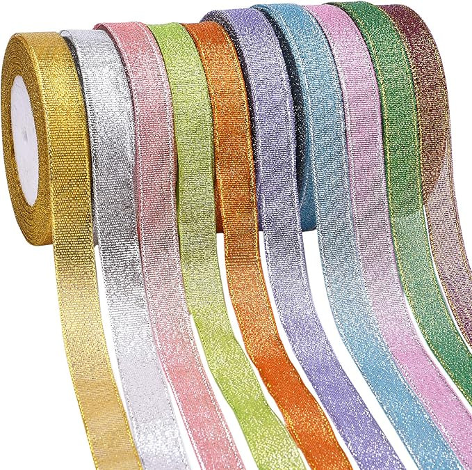 Livder 10 Rolls 3/5 Inch Width Metallic Glitter Ribbon for Holiday Wedding Party Decoration Gift ... | Amazon (US)