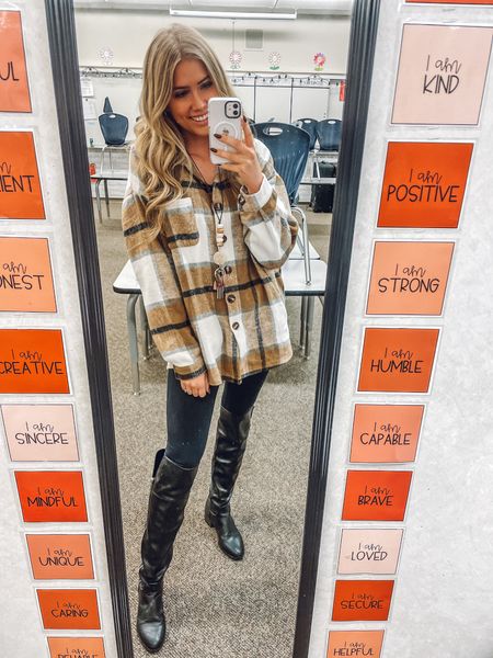 Teacher outfit! 
Neutral flannel I sized up to an XL!
leggings are the comfiest!
Boots are no longer sold but linked similar! 

| fall fashion | teacher outfits | teacher style 

#LTKfindsunder50 #LTKworkwear #LTKSeasonal