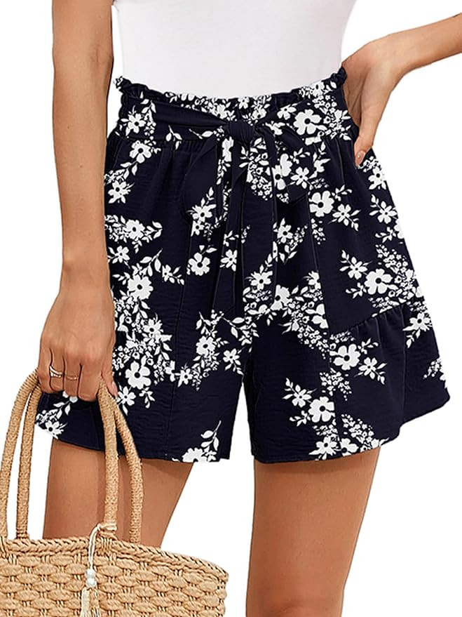 Heymoments Women's Wide Leg Shorts Lightweight High Waisted Adjustable Tie Knot Loose Fit Summer ... | Amazon (US)