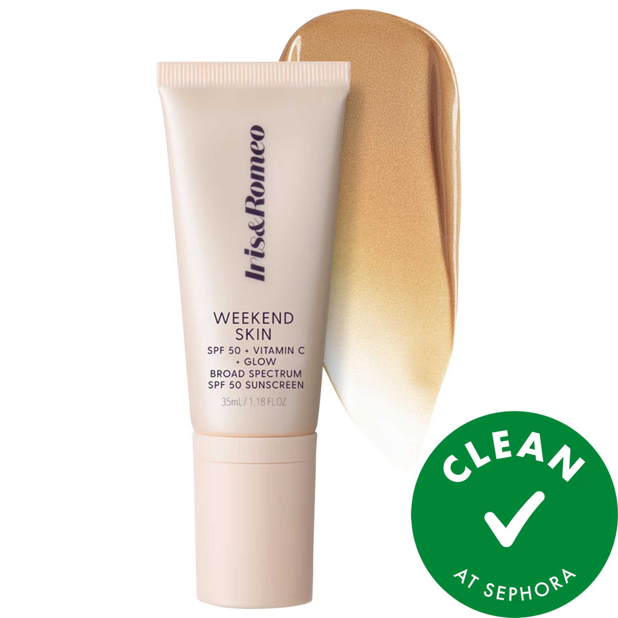 Iris & Romeo Weekend Skin SPF 50 Natural Glow Tinted Sunscreen with Vitamin C + Niacinamide Universal Warm Glow 1.18 oz / 35 mL | Sephora (US)