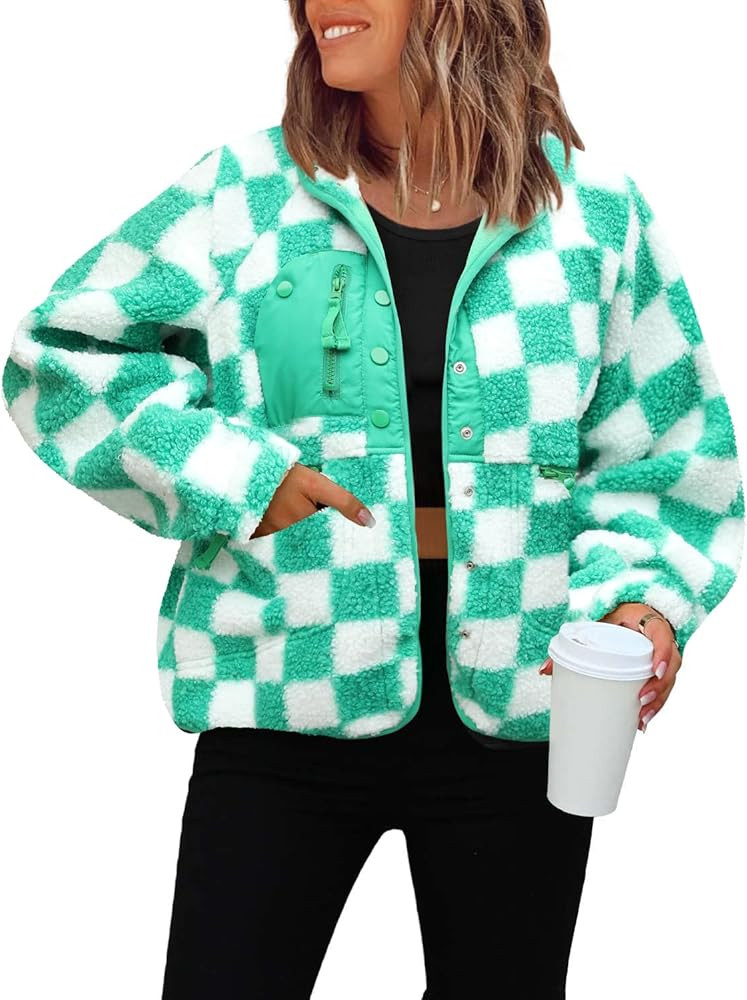 ReachMe Womens Casual Lapel Long Sleeve Sherpa Jacket Button Down Fuzzy Fleece Coat Winter Y2K Ou... | Amazon (US)