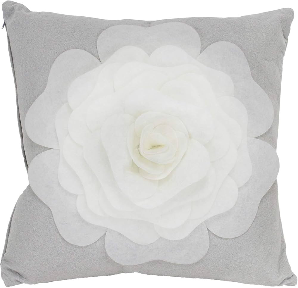 Fennco Styles Large Felt 3D Rose Decorative Throw Pillow Cover 17 x 17 Inch - Grey Flower Pillow ... | Amazon (US)