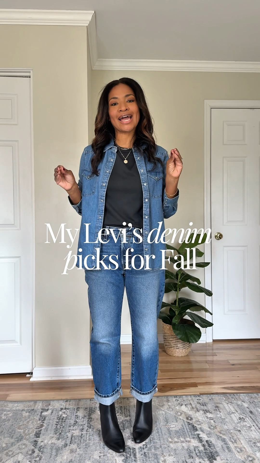 Some of my favorite Fall denim picks from @levi . I wear a size 27 regular in the jeans (28-30 inch inseam) I’m 5.5. I wear a size small in black t shirt and denim button down.
#LevisLTKpartner