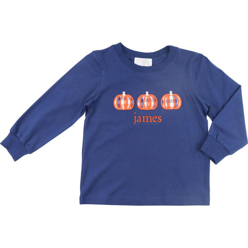 Navy And Orange Knit Pumpkin Shirt - Shipping Late September | Cecil and Lou