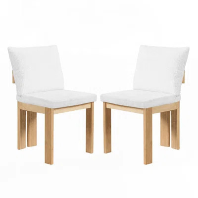 Boucle Dining Chair Set of 2 Rubber Wood Frame Upholstered Seat | Wayfair North America